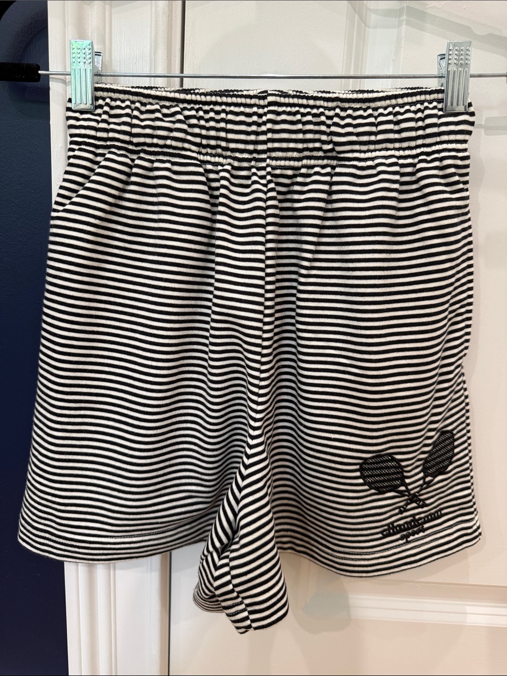 EllandEmm Striped Black & White Women’s Shorts with Tennis Graphic NWT